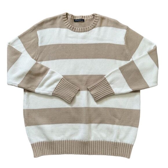 Brandy Melville PacSun Thick Knit Minimalist Neutral Striped Crew Neck S… - Picture 6 of 9